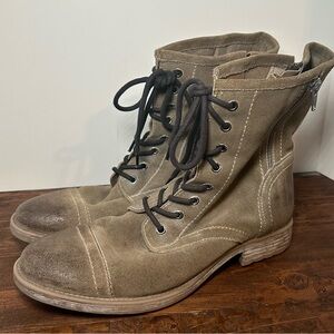 Roan by Bed Stu Affair Combat Boots Lace Up‎ Side Zip Taupe Tan Suede Ladies 10.